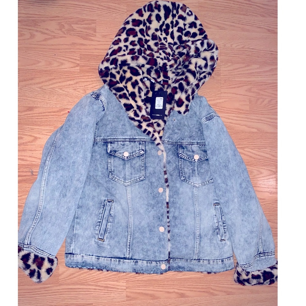 Button up Denim Jacket with Animal print